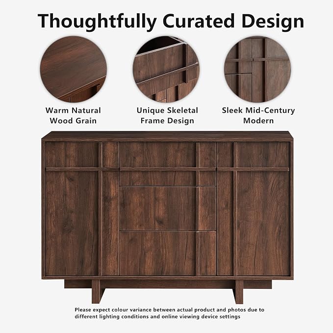 Sideboard Buffet Cabinet with Storage, 47.2" Large Sideboard with 2 Doors & 3 - Image 3
