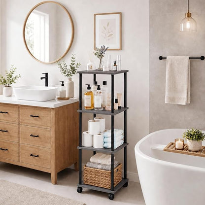 4-Tier 38.2" Tall Oak Grey Bathroom Shelving Unit - Image 2