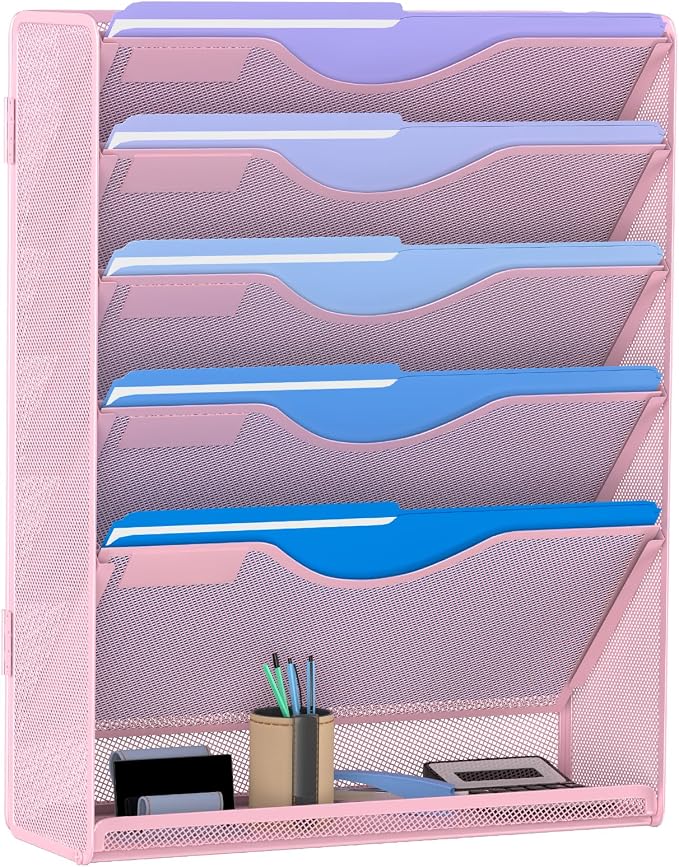 6 Tier Hanging File Organizer, Mesh Wall File Holder Paper Folder Rack by Gawerk