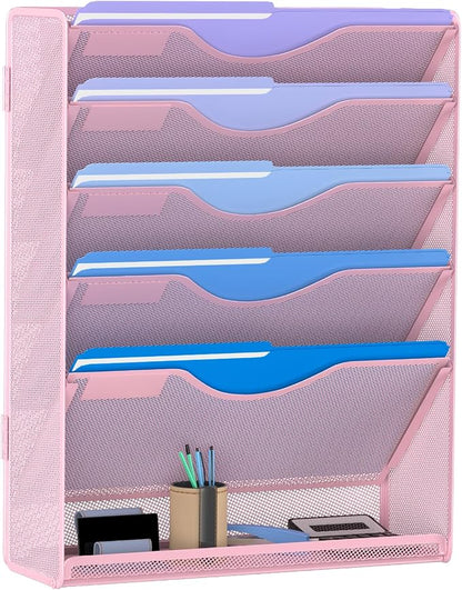 6 Tier Hanging File Organizer, Mesh Wall File Holder Paper Folder Rack by Gawerk
