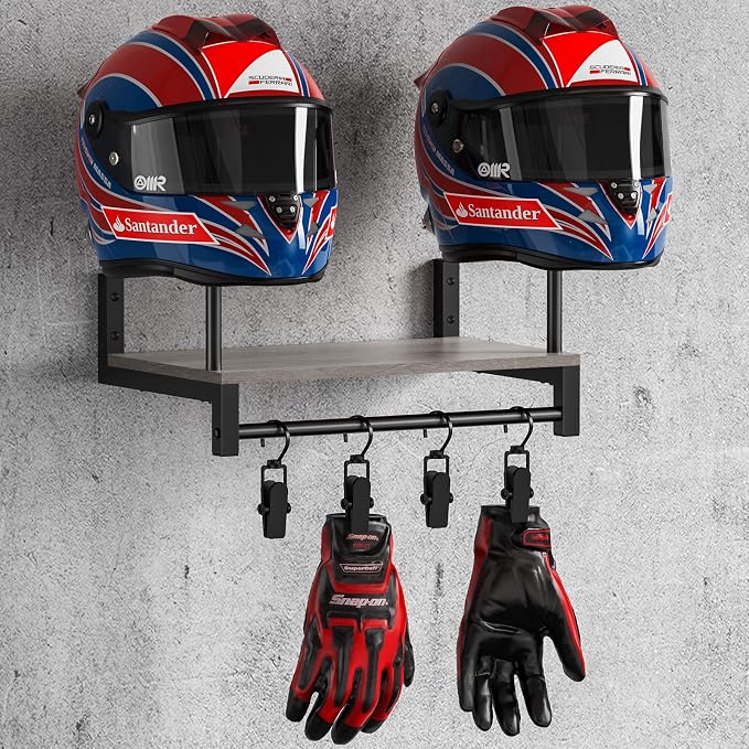 Automotive Helmet Holder Wall Mount, Solid Wood and Metal Helmet Rack by NANAGIFTREE