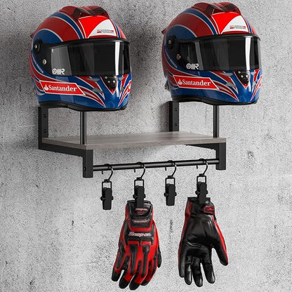 Automotive Helmet Holder Wall Mount, Solid Wood and Metal Helmet Rack by NANAGIFTREE