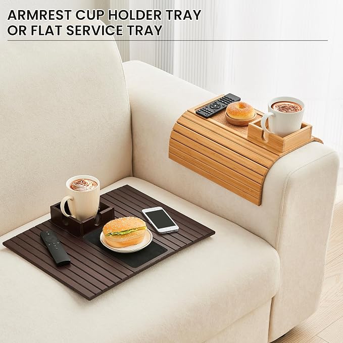 Bamboo Couch Cup Holder, Foldable Sofa Arm Tray, Anti-Slip Couch Aremrest Tray - Image 6