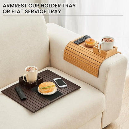 Bamboo Couch Cup Holder, Foldable Sofa Arm Tray, Anti-Slip Couch Aremrest Tray - Image 6