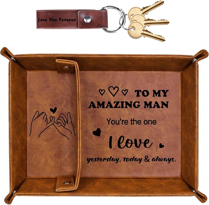 Gifts for Him, PU Leather Valet Tray and Keychain, Husband Birthday Gift Ideas by Funistree