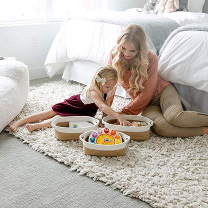 NaturalCozy 5-Piece Rectangle Storage Basket Set- Natural Cotton Rope Woven - Image 8