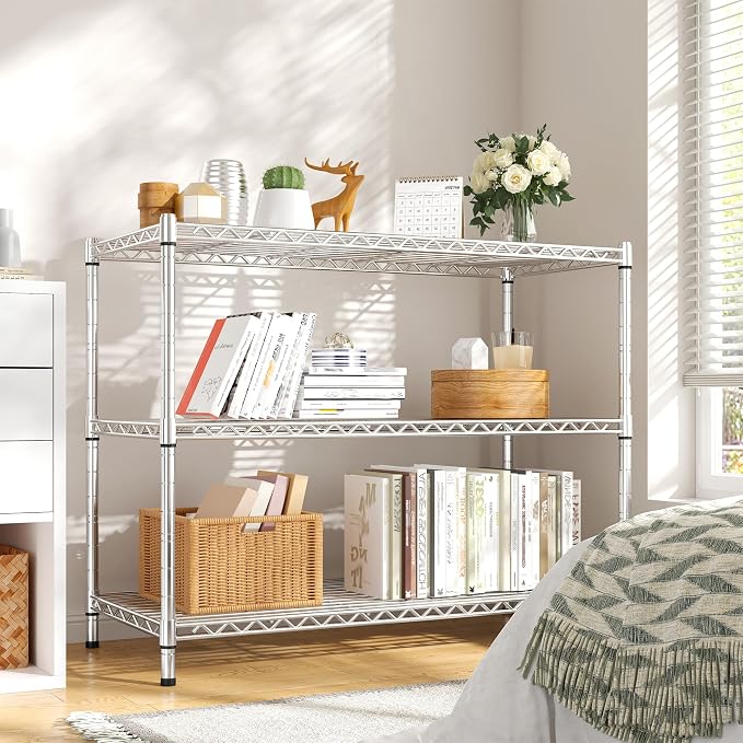 DurayLoly Heavy Duty 3-Tier Metal Shelving Unit, Adjustable Shelves, Chrome | - Image 9