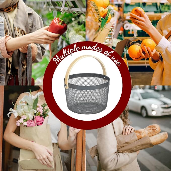 IBWell Bucket-Shape Metal Wire Woven Fruit Storage Bowl Basket - Image 7