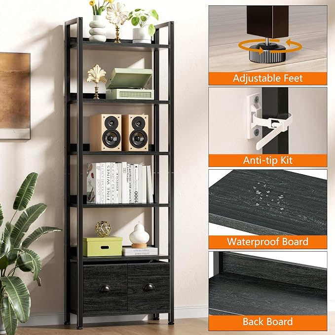 Furologee 6-Tier Bookshelf Set of 2, Tall Bookcase - Image 4