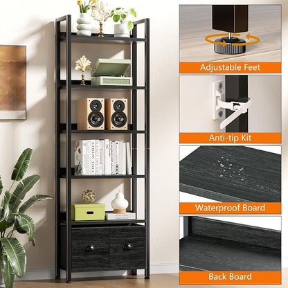 Furologee 6-Tier Bookshelf Set of 2, Tall Bookcase - Image 4