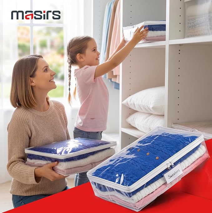 Masirs Clear Sweater Storage Bags 2-Pack – Zippered Vinyl Organizers - Image 6