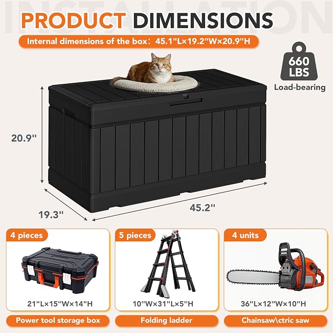78 Gallon Deck Box Outdoor Indoor Waterproof Storage Box - Image 7