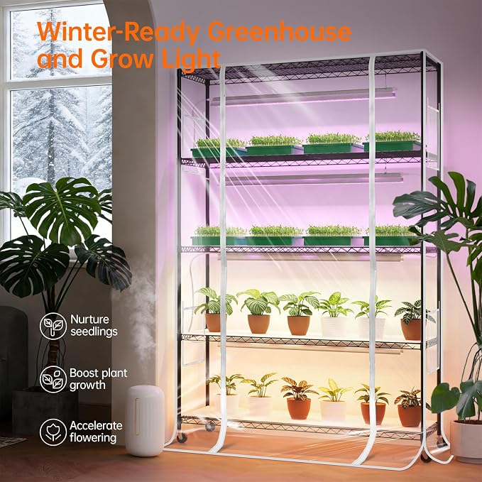 Bstrip Indoor Greenhouse with Grow Light, 5-Tier 47.2"x17.8"x71" Metal Plant - Image 2
