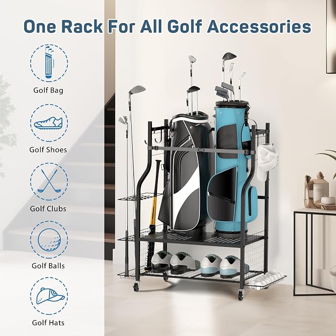 PLKOW Golf Bag Storage Garage Organizer, Extra Large Size Golf Bag Storage - Image 5