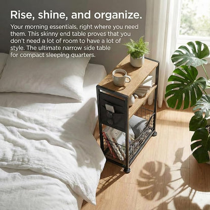 Skinny Side Table with Storage, 3 Tier Slim Side Tables - Image 5