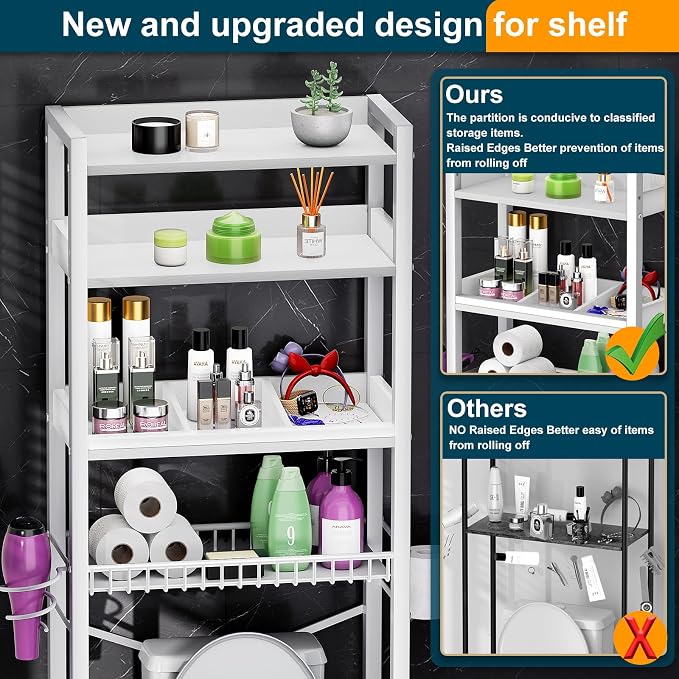 Over The Toilet Storage Cabinet, 4 Tier Bathroom Organizer and Storage - Image 4