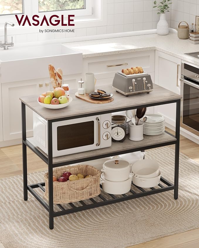 VASAGLE Kitchen Island with 3 Shelves, 47.2 Inches Width Kitchen Shelf with - Image 2