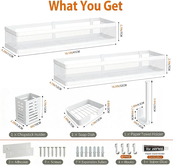 PUSDON 5-in-1 16.5" Extra Long Slim Wall Mount Wrapped Mesh Kitchen Organizer & - Image 3