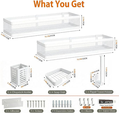 PUSDON 5-in-1 16.5" Extra Long Slim Wall Mount Wrapped Mesh Kitchen Organizer & - Image 3