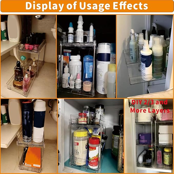 4 Set Bathroom Organizers and Storage, 2 Tier Clear Under Sink Organizer and - Image 4