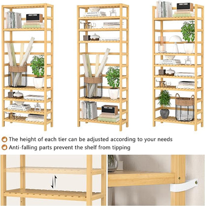Homykic 6-Tier Bamboo Bookshelves and Bookcases, Adjustable 63.4”Tall Shallow - Image 7