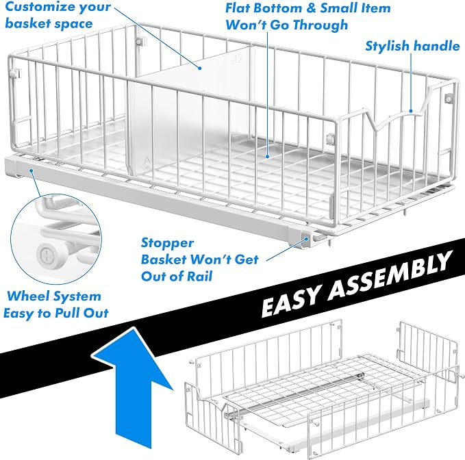 Simple Houseware Pull-Out Cabinet Sliding Basket, 17.2Dx9.7Wx5H, Under Sink or - Image 6