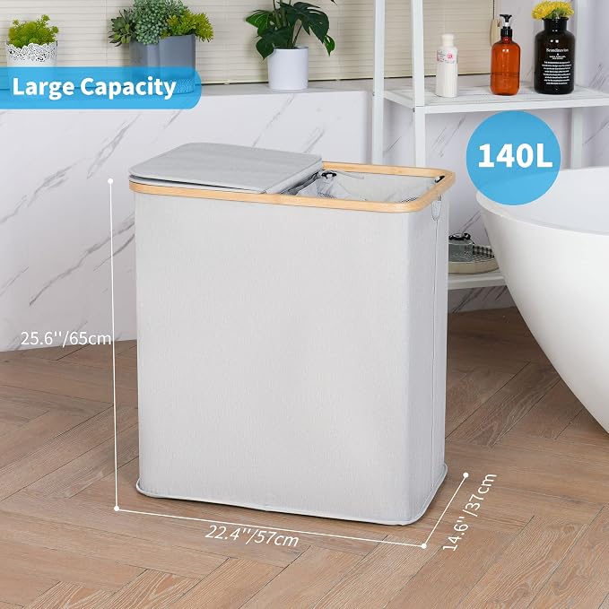 efluky Laundry Hamper with Lid, Double Laundry Hamper with 2 Removable Bags - Image 5