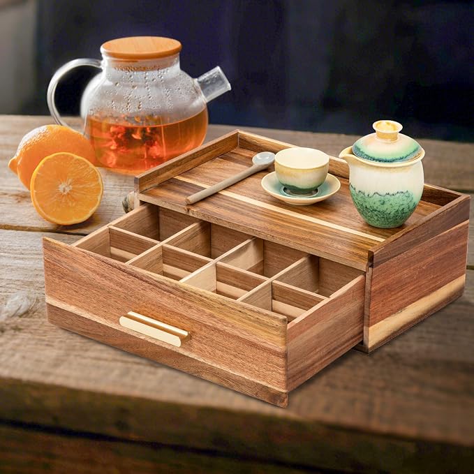 Tea Bag Organizer, Acacia Wood Tea Organizers and Storage Box, Tea Bag Holder - Image 5