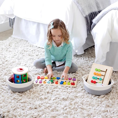 5-Piece Round Woven Cotton Rope Storage Baskets - Image 4