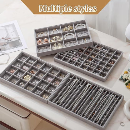 Large Jewelry Drawer Organizer Trays Set of 4, Stackable Velvet Jewelry Trays - Image 2