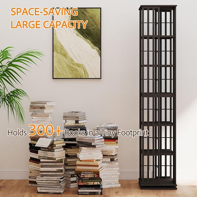 6 Tier Bamboo Rotating Bookshelf Tower, 360 Swivil Bookcase, 74.7in | Easy - Image 3