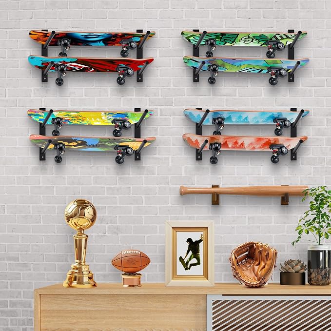 BiJun Skateboard Wall Mount, Snowboard Wall Mount Display, Horizontal Ski Wall - Image 4