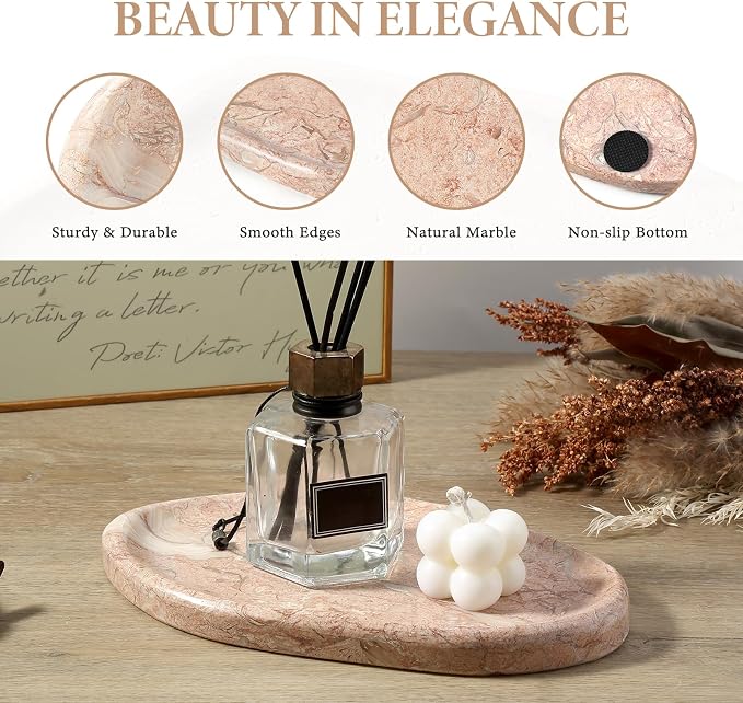 Koville Luxurious Natural Pink Marble Vanity Tray, Cloud Shape Serving Stone - Image 3