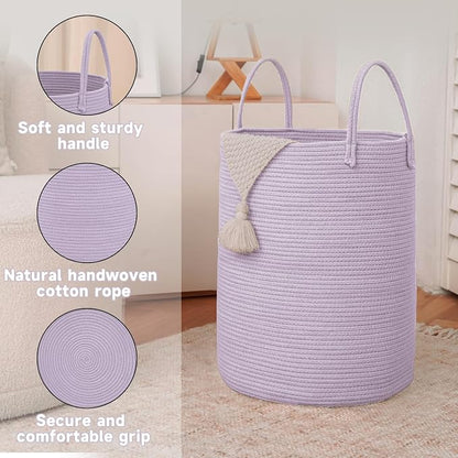 Large Woven Laundry Basket Hamper, 80L Cotton Rope Storage Bin - Image 6