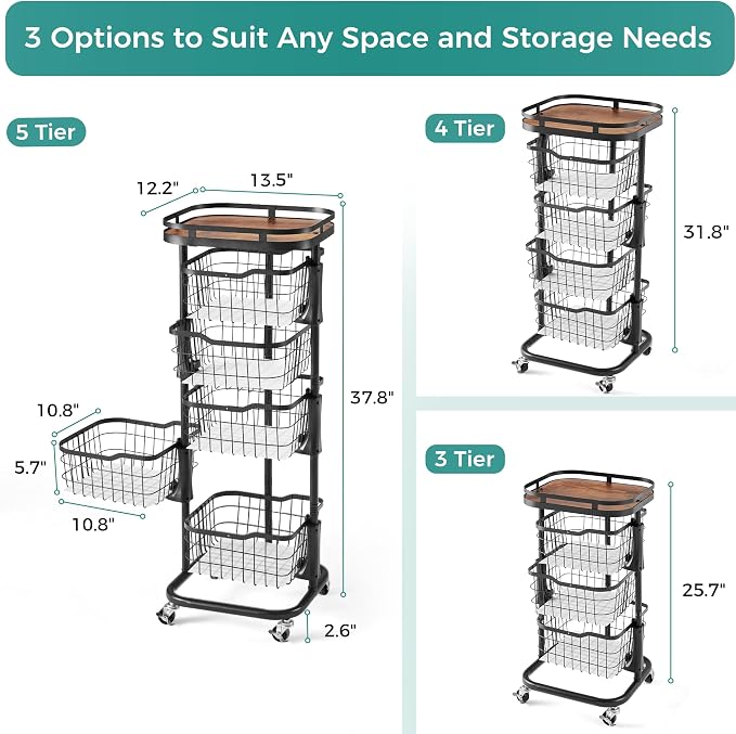 5 Tier Rotating Kitchen Storage Cart, Fruit Vegetable Potato Rack Stand | - Image 6