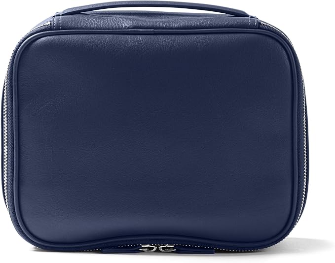 Leatherology Navy Blue Large Travel Organizer – Full-Grain Leather Toiletry Bag by Leatherology