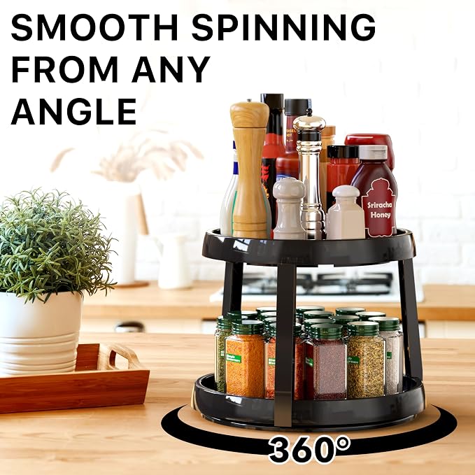 Simple Houseware 2-Tier Lazy Susan Spice Organizer, 10-Inch Diameter, Rustic - Image 3