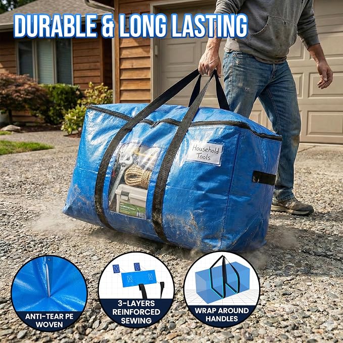 TAILI Extra Large Moving Bags, 4 Pack Blue Heavy Duty Totes - Image 3