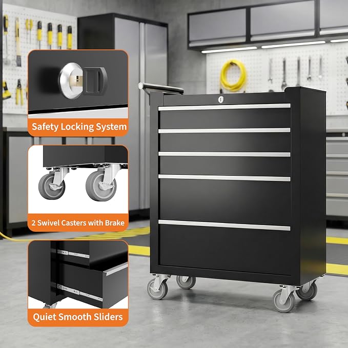Garvee Rolling Tool Chest, 5 Drawers Tool Storage Cabinet, Toolbox - Image 5