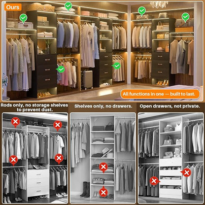 96" Wood Closet System with 3 Enclosed Drawers & 3 Solid Shelves, 8FT - Image 2