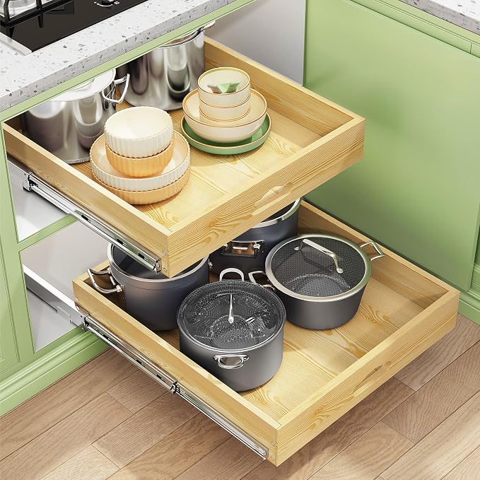 Pull Out Cabinet Organizer, Soft Close Wooden Slide Out Drawers by Kitstorack