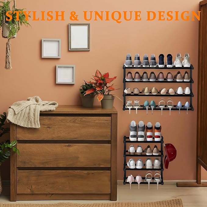 2 Pack Wall Mounted Shoe Rack, 4 Tier Hanging Shoe Rack Holds 32 Pairs - Image 5
