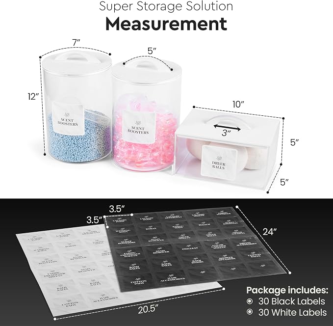 Laundry Pod Storage Container Set | Two 3L Glass Jars & One Acrylic Dryer Sheet - Image 8