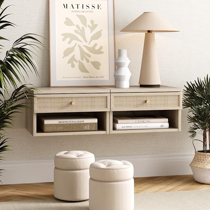 Nathan James Jackson Wall Mounted Rattan Floating Bedroom Nightstand - Image 3