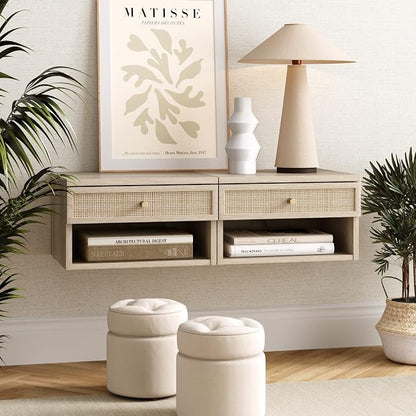 Nathan James Jackson Wall Mounted Rattan Floating Bedroom Nightstand - Image 3