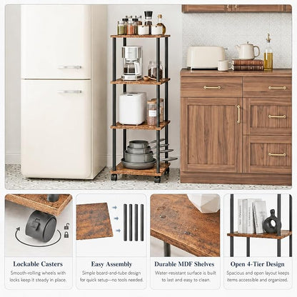 4-Tier 38.2" Tall Rustic Brown Bathroom Shelving Unit - Image 5