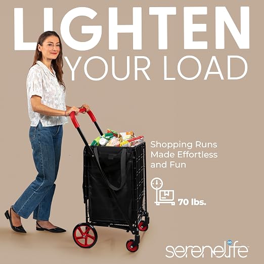 SereneLife Small Compact Folding Shopping Cart - Image 7