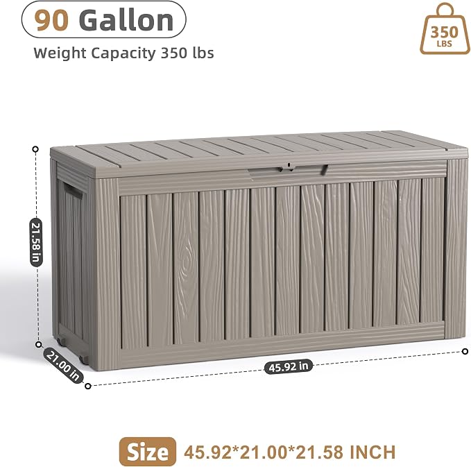 DRATO 90 Gallon Deck Boxes Outdoor Waterproof, Weatherproof Resin Outside - Image 3