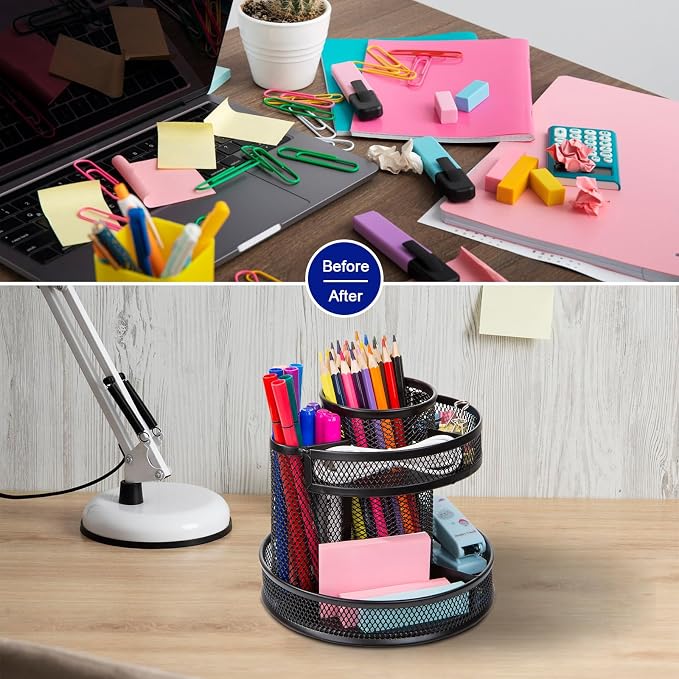 Comix 360° Rotating Pen Holder for Desk, 9 Compartments Office Desk Organizer - Image 7