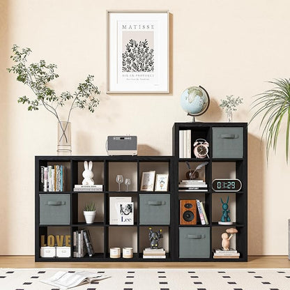 Bookshelf with Storage Bins, 8-Cube Storage Organizer, Modern Black Bookshelf - Image 5